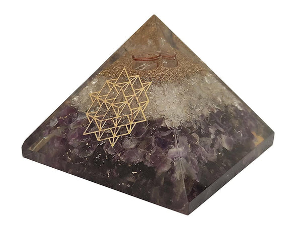 Amethyst & Clear Quartz Pyramid Yoga Meditation Crystal by Brahmatells