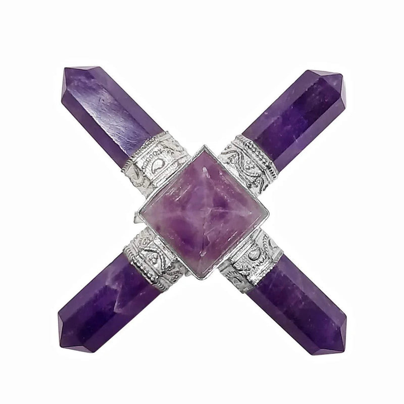 Amethyst Generator Reiki Energy Generator Pyramid,4 Point Amethyst Energy Generator,Energy Generator Tool with Pyramid,Amethyst Pyramid with Four Pencil Energy Generato by Brahmatells