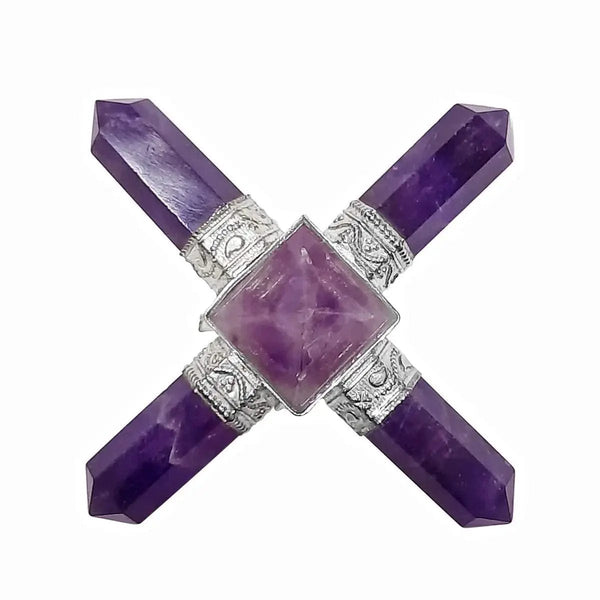 Amethyst Generator Reiki Energy Generator Pyramid,4 Point Amethyst Energy Generator,Energy Generator Tool with Pyramid,Amethyst Pyramid with Four Pencil Energy Generato by Brahmatells
