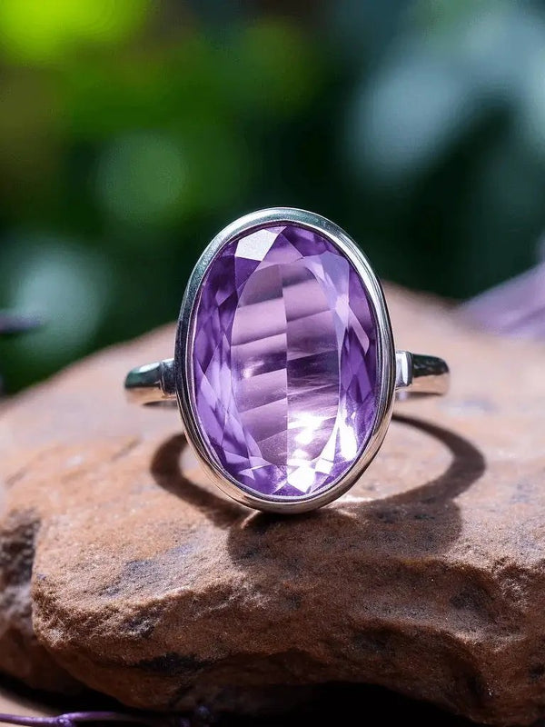 Amethyst Kathaila Oval Silver Ring - Saturn's Serene Jewel | Brahmatells by Brahmatells