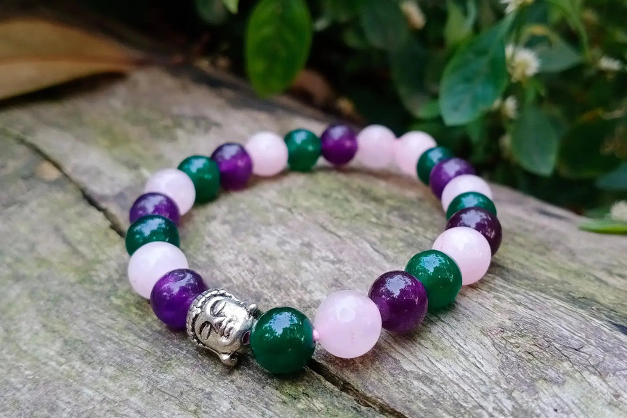 Amethyst, Rose Quartz, Green Jade Goodluck Bracelet | Brahmatells by Brahmatells