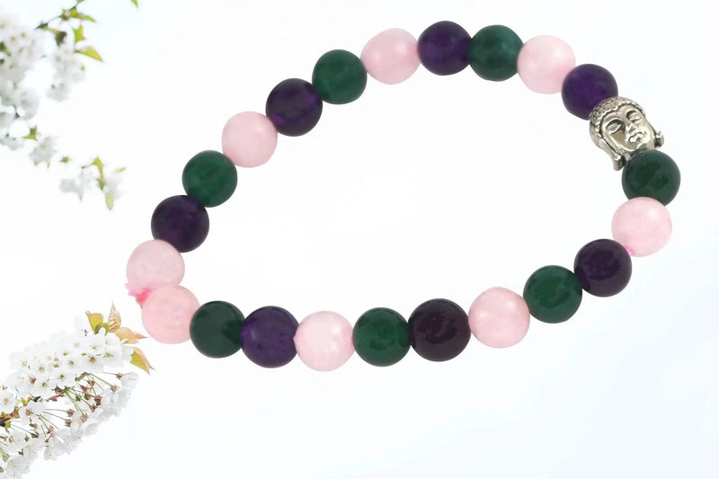 Amethyst, Rose Quartz, Green Jade Goodluck Bracelet | Brahmatells by Brahmatells