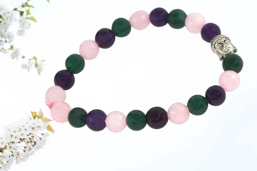 Amethyst, Rose Quartz, Green Jade Goodluck Bracelet | Brahmatells by Brahmatells