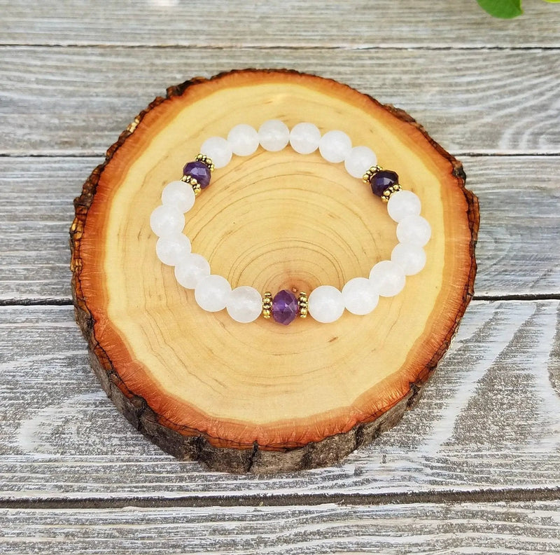 Angel Bracelet with Snow Quartz & Faceted Amethyst | Brahmatells by Brahmatells