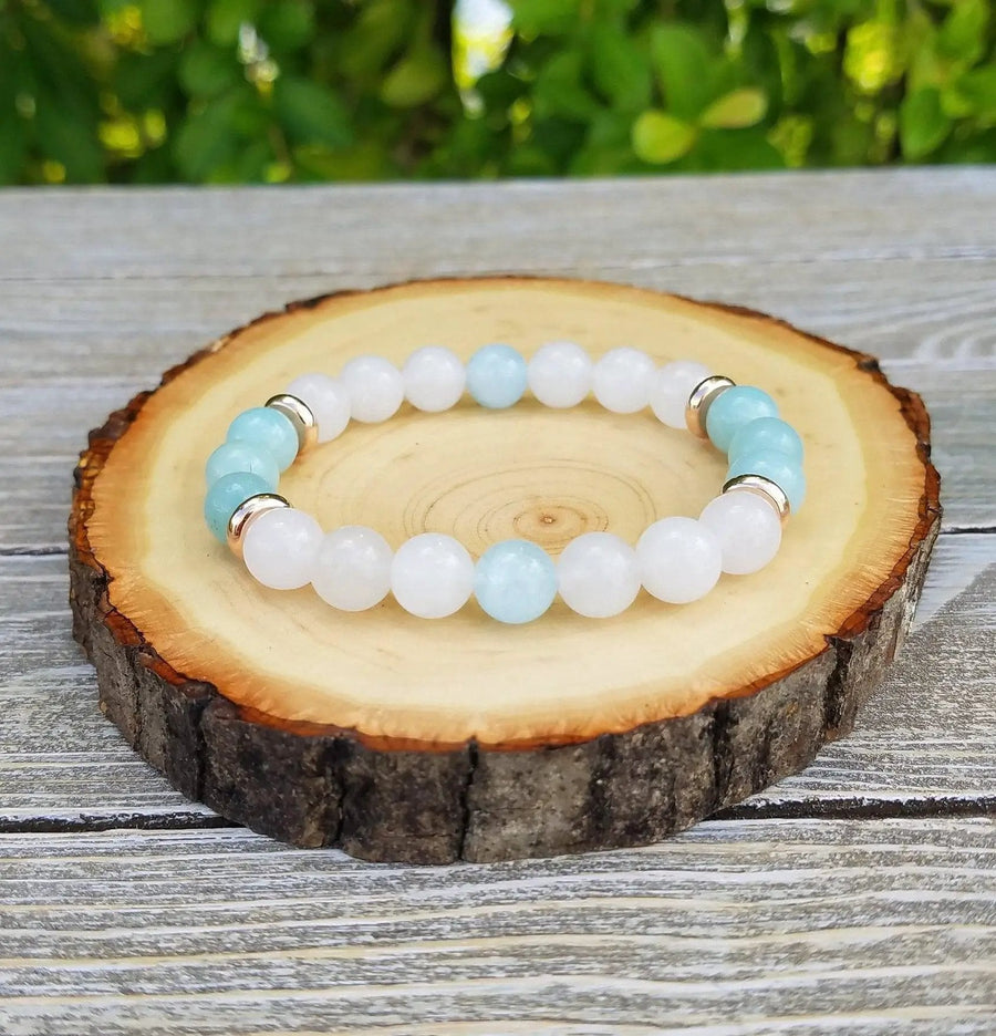 Angel Calming Bracelet with Snow Quartz, Amazonite & Aquamarine | Brahmatells by Brahmatells