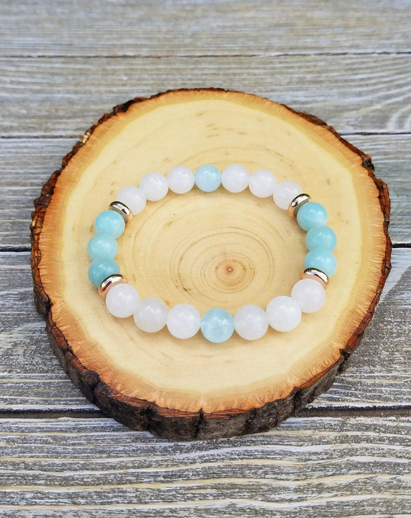 Angel Calming Bracelet with Snow Quartz, Amazonite & Aquamarine | Brahmatells by Brahmatells