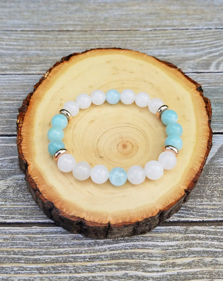 Angel Calming Bracelet with Snow Quartz, Amazonite & Aquamarine | Brahmatells by Brahmatells