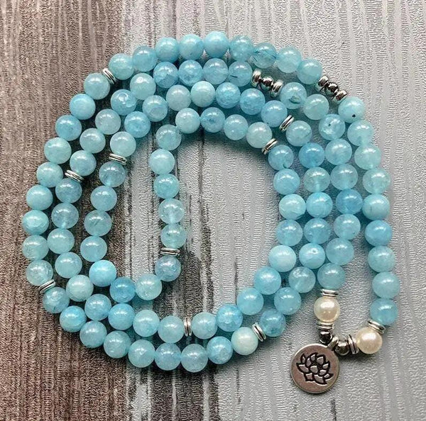 Aquamarine Stone Mala - 108 Natural Gemstone Beads for Meditation | Brahmatells by Brahmatells