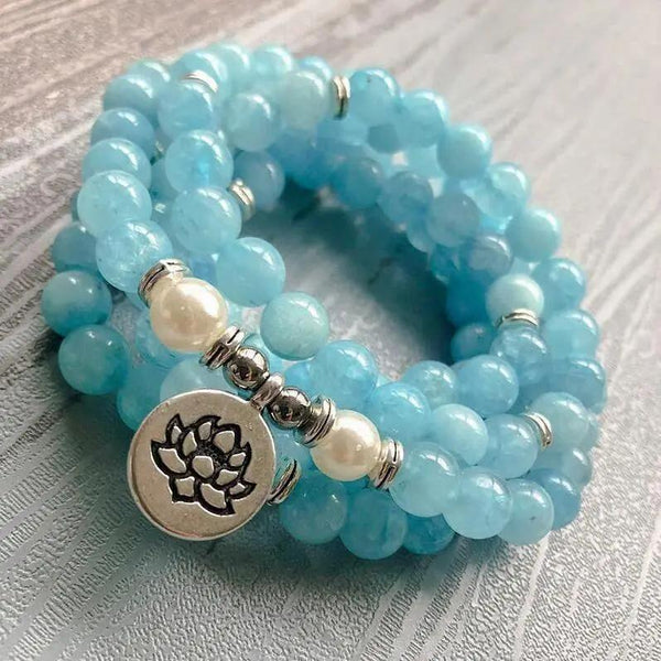 Aquamarine Stone Mala - 108 Natural Gemstone Beads for Meditation | Brahmatells by Brahmatells