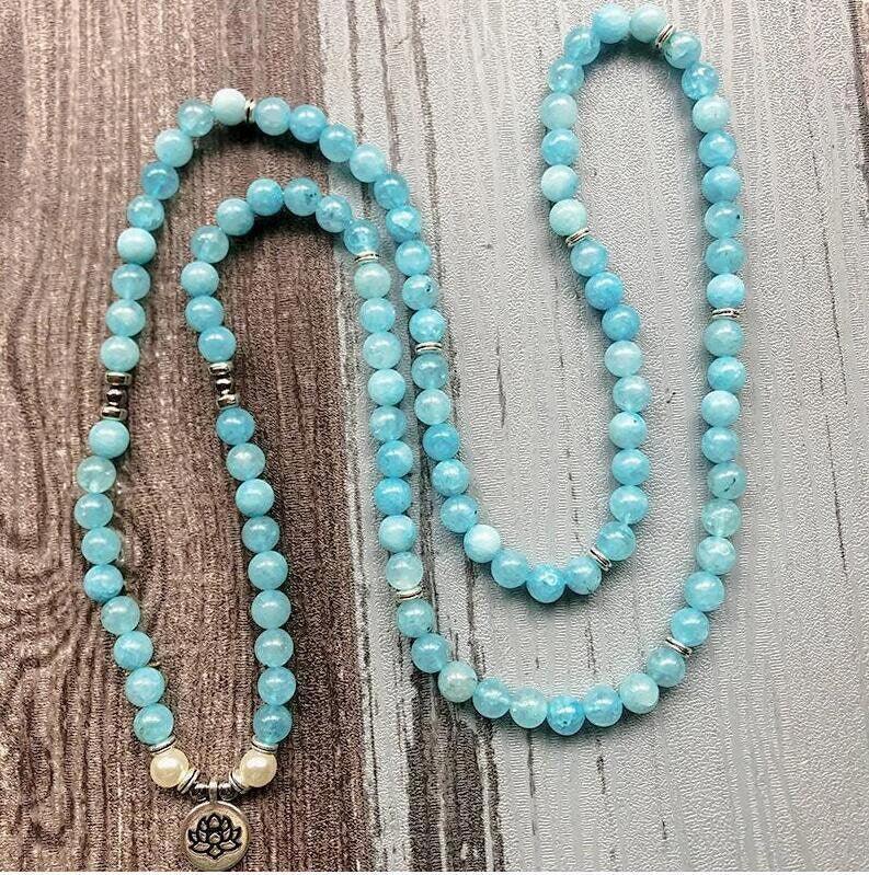 Aquamarine Stone Mala - 108 Natural Gemstone Beads for Meditation | Brahmatells by Brahmatells