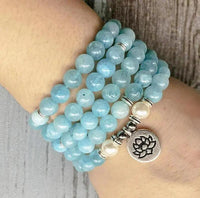 Aquamarine Stone Mala - 108 Natural Gemstone Beads for Meditation | Brahmatells by Brahmatells