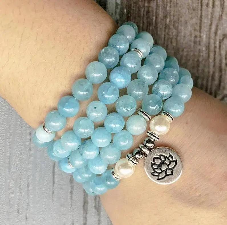 Aquamarine Stone Mala - 108 Natural Gemstone Beads for Meditation | Brahmatells by Brahmatells