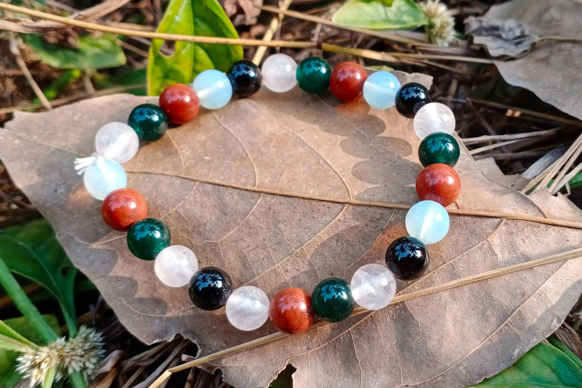 Beauty & Balance Bracelet: Rose Quartz, Red Jasper, Green Jade, Opalite, Black Tourmaline | Brahmatells by Brahmatells