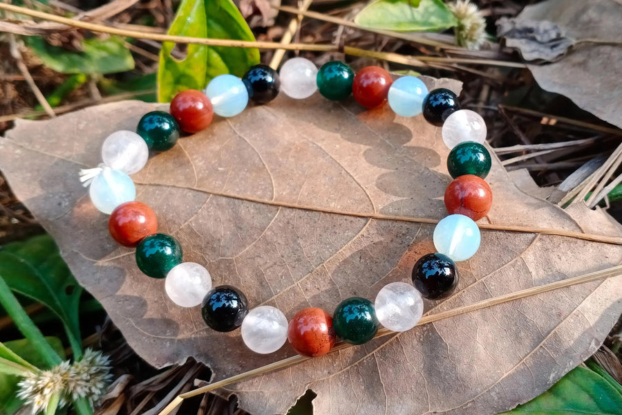 Beauty & Balance Bracelet: Rose Quartz, Red Jasper, Green Jade, Opalite, Black Tourmaline | Brahmatells by Brahmatells