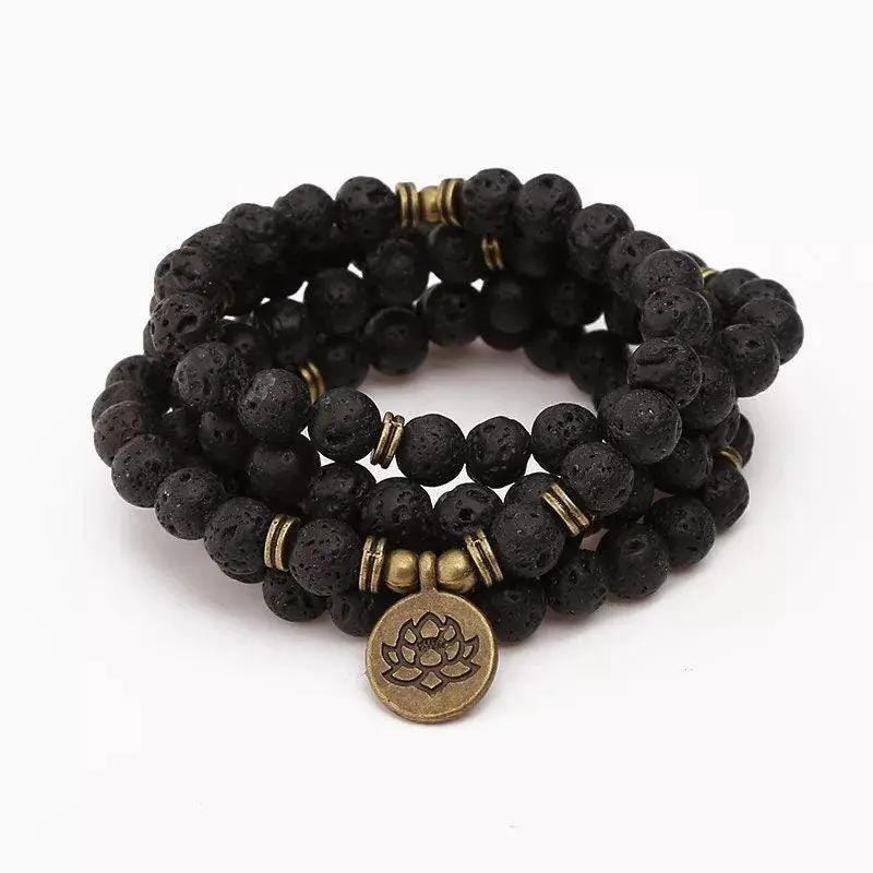 Black Lava Stone 108 Mala Beads - Meditation and Mindfulness | Brahmatells by Brahmatells