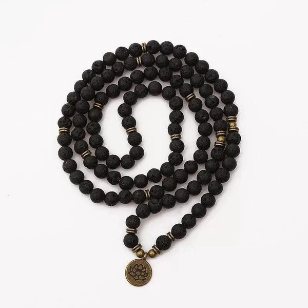 Black Lava Stone 108 Mala Beads - Meditation and Mindfulness | Brahmatells by Brahmatells