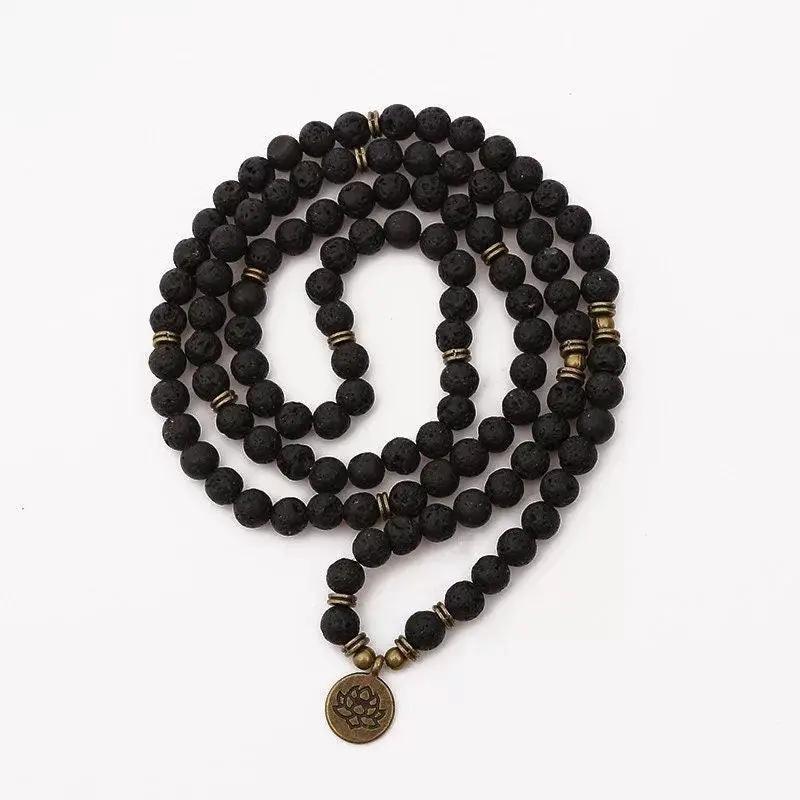 Black Lava Stone 108 Mala Beads - Meditation and Mindfulness | Brahmatells by Brahmatells