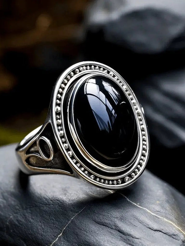 Black Obsidian Adjustable Ring - Grounding & Healing | Brahmatells by Brahmatells