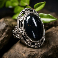 Black Obsidian Adjustable Ring - Grounding & Healing | Brahmatells by Brahmatells