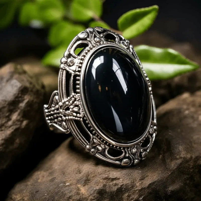 Black Obsidian Adjustable Ring - Grounding & Healing | Brahmatells by Brahmatells