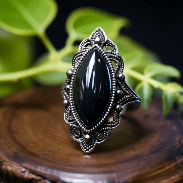 Black Obsidian Adjustable Ring - Grounding & Healing | Brahmatells by Brahmatells