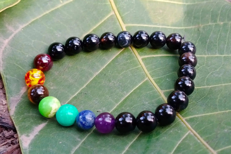 Black Tourmaline 7 Chakra Bracelet | Spiritual Protection | Brahmatells by Brahmatells