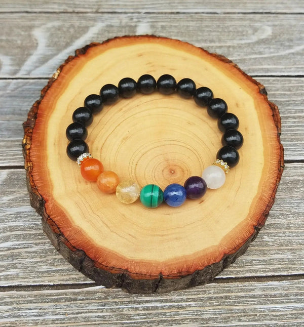 Black Tourmaline 7 Chakra Healing Bracelet | Brahmatells by Brahmatells