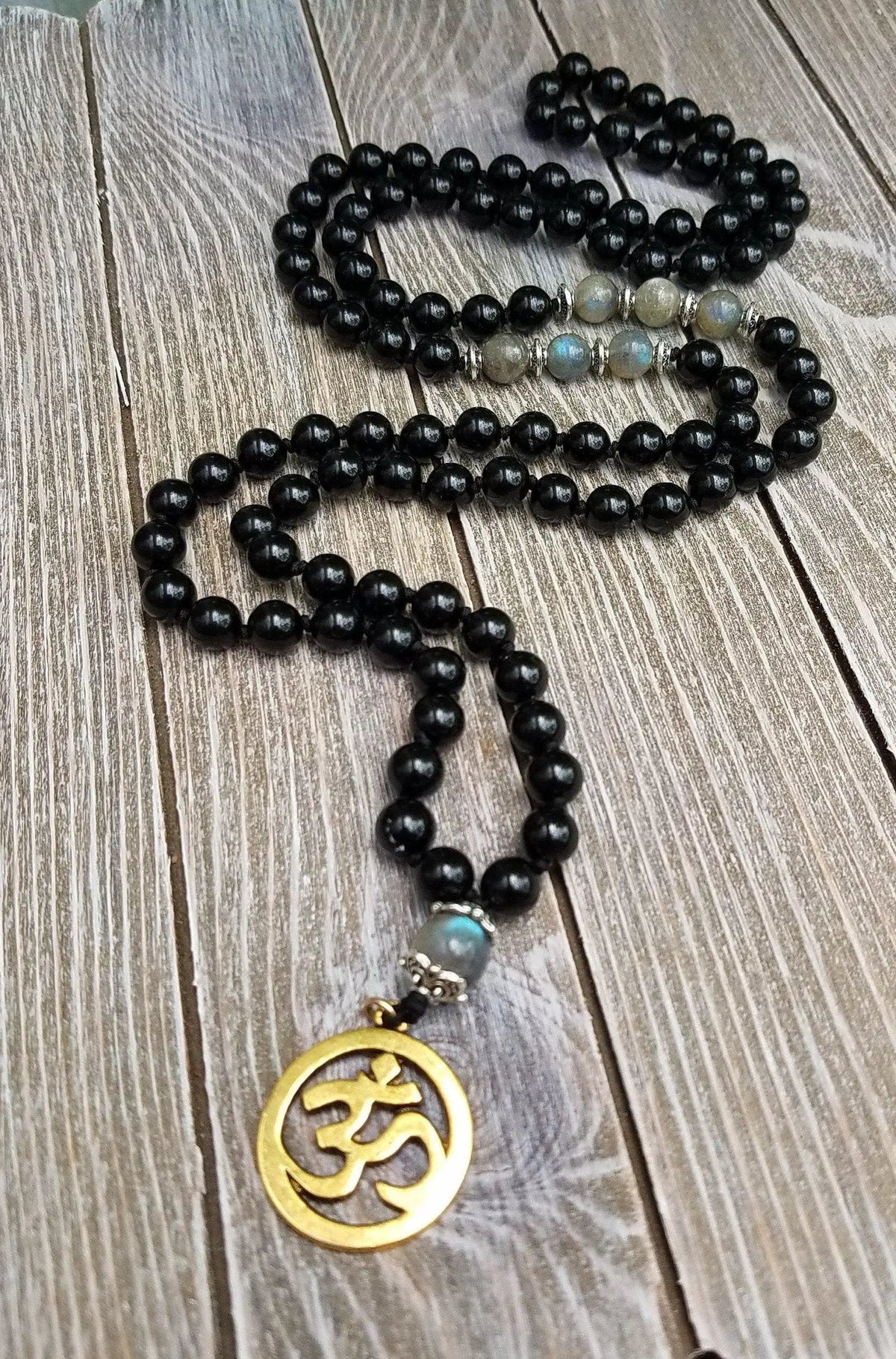 Black Tourmaline & Labradorite Empath Protection Mala | Spiritual Harmony | Brahmatells by brahmatells