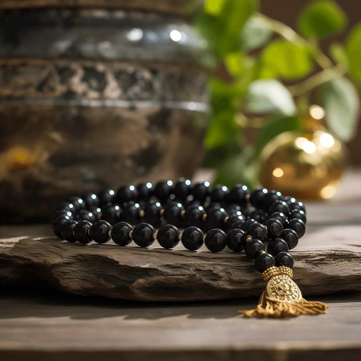 Black Tourmaline Mala Beads for Protection & Grounding | Brahmatells by Brahmatells