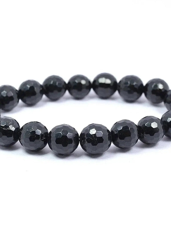 Black Tourmaline Reiki Healing Bracelet - 8mm Diamond Cut Beads by Brahmatells