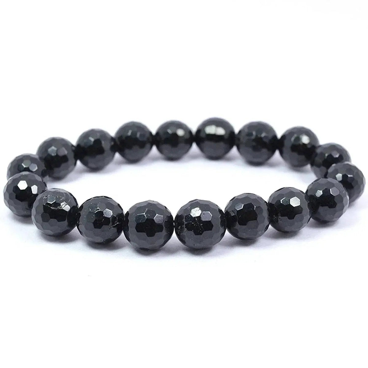 Black Tourmaline Reiki Healing Bracelet - 8mm Diamond Cut Beads by Brahmatells