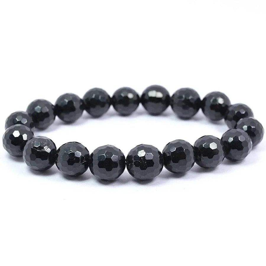 Black Tourmaline Reiki Healing Bracelet - 8mm Diamond Cut Beads by Brahmatells
