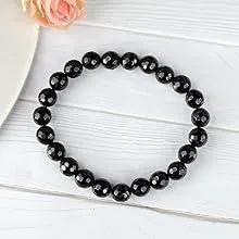 Black Tourmaline Reiki Healing Bracelet - 8mm Diamond Cut Beads by Brahmatells