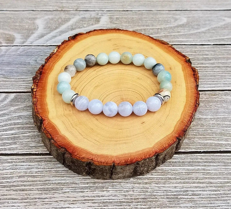 Blue Lace Agate & Amazonite Anxiety Soothing Bracelet | Brahmatells by Brahmatells