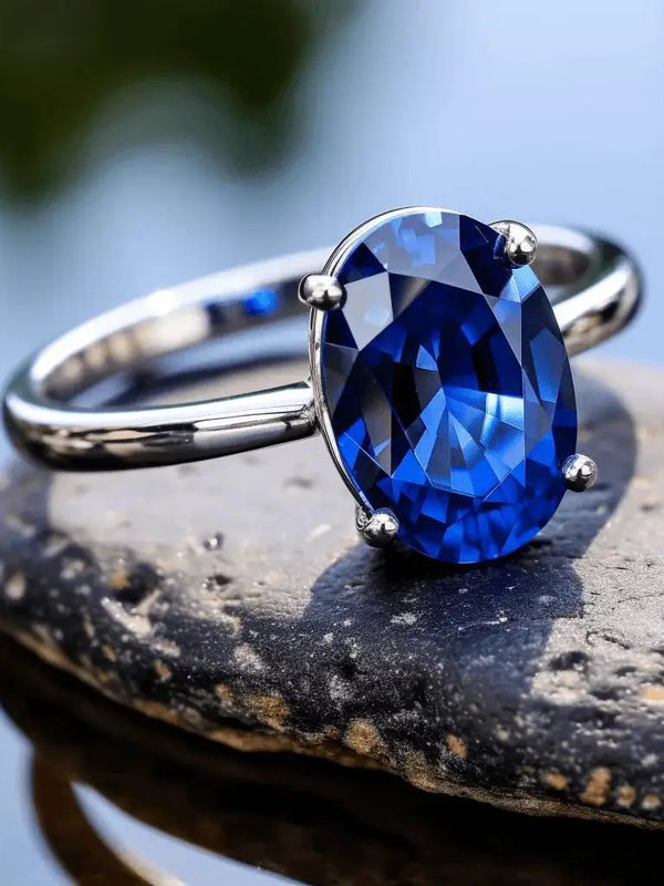 Blue Sapphire Oval Ring - Saturn's Elegance | Brahmatells by Brahmatells
