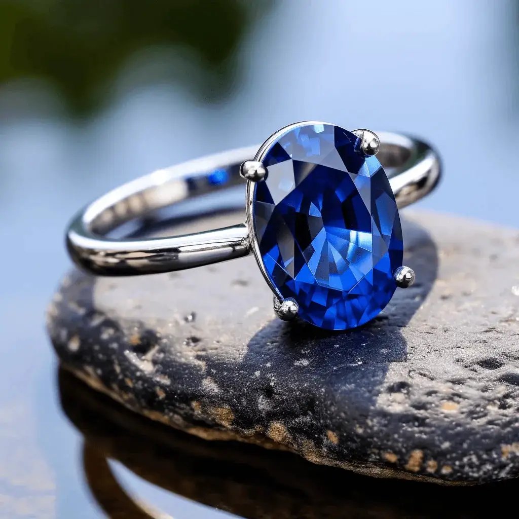 Blue Sapphire Oval Ring - Saturn's Elegance | Brahmatells by Brahmatells