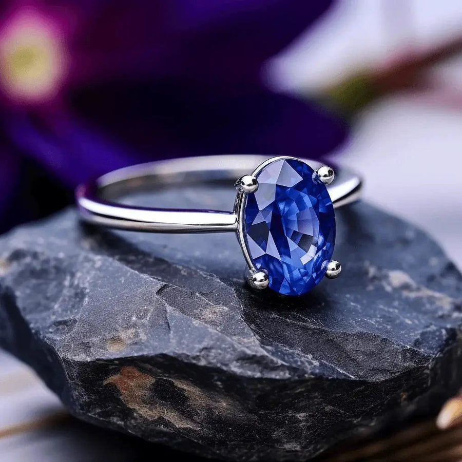 Blue Sapphire Oval Ring - Saturn's Elegance | Brahmatells by Brahmatells