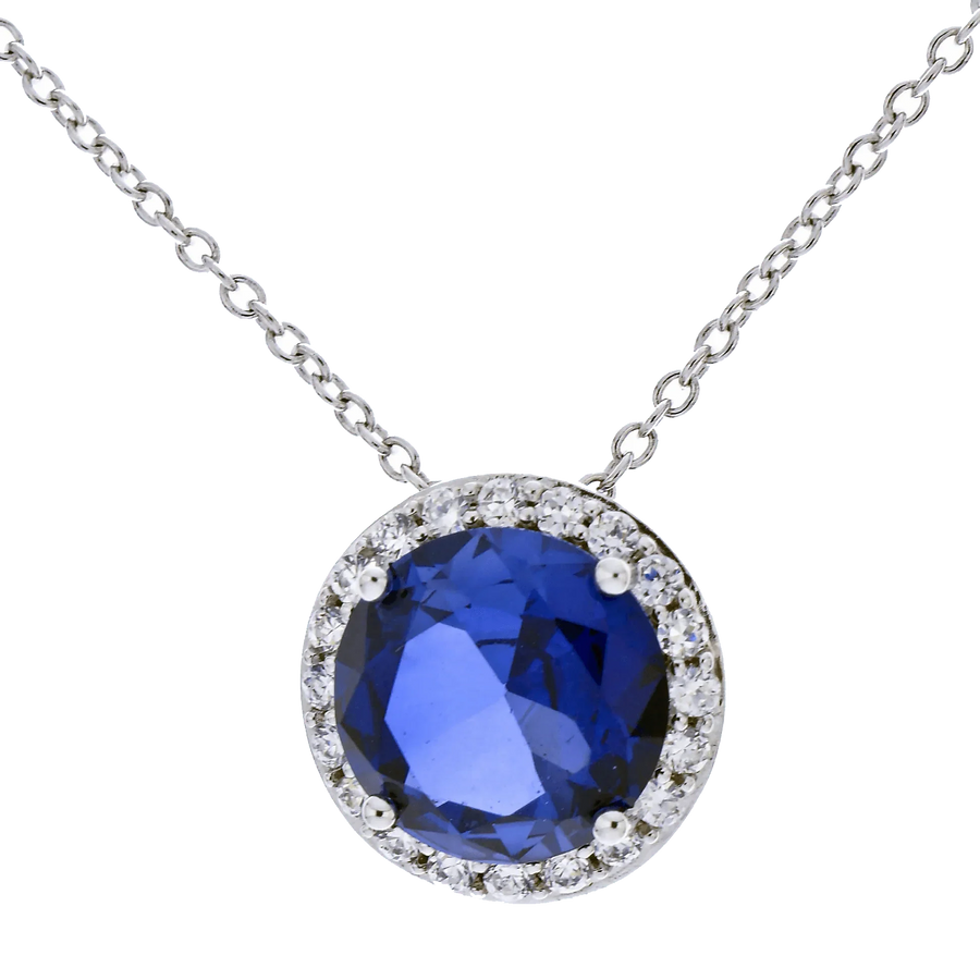 Blue Sapphire Round Pendant - Saturn's Elegance | Brahmatells by Brahmatells