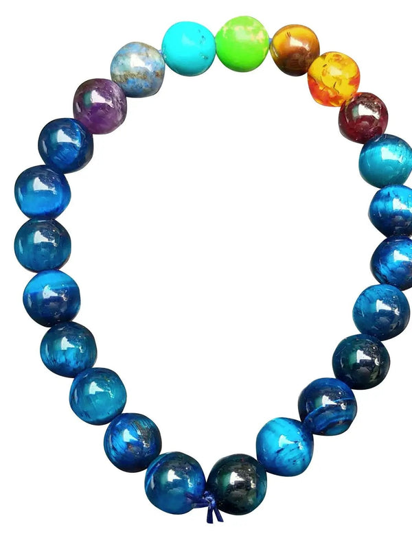 Blue Tiger Eye & 7 Chakra Bracelet for Harmony & Protection | Brahmatells by Brahmatells
