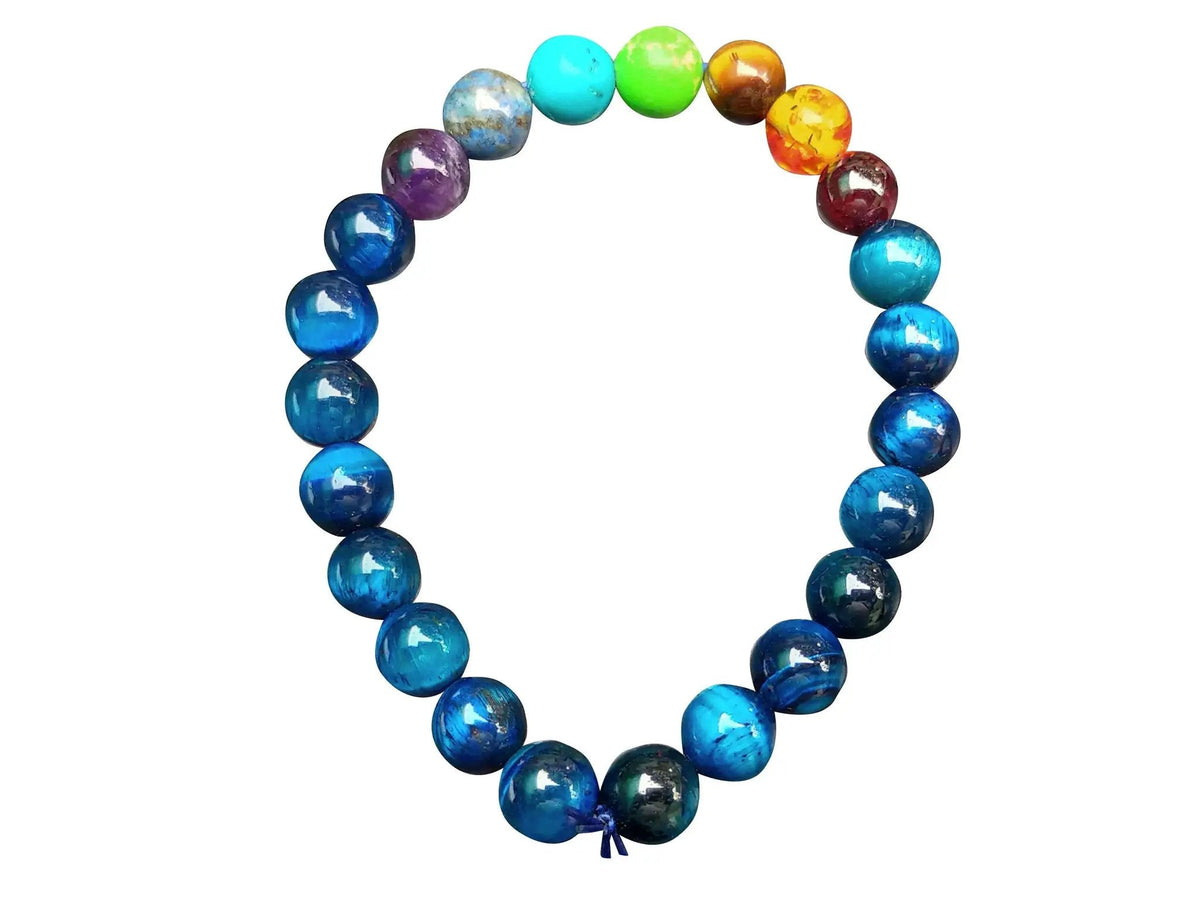 Blue Tiger Eye & 7 Chakra Bracelet for Harmony & Protection | Brahmatells by Brahmatells