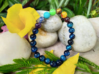 Blue Tiger Eye & 7 Chakra Bracelet for Harmony & Protection | Brahmatells by Brahmatells