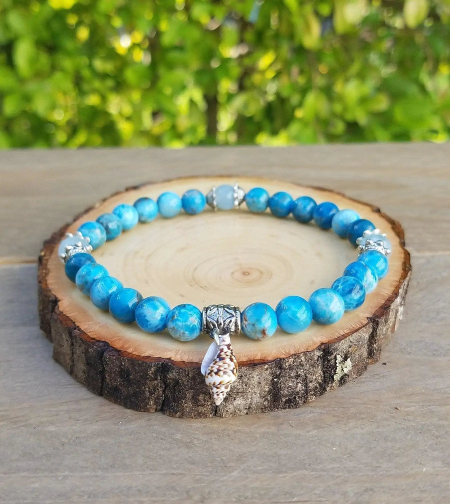 Brahmatells Apatite and Aquamarine Seashell Bracelet | Embrace Oceanic Serenity by Brahmatells