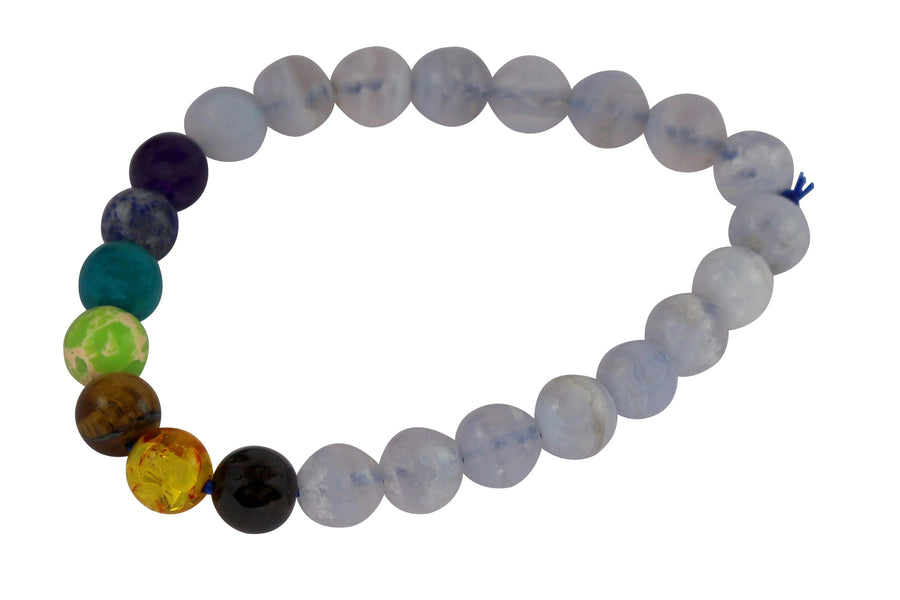 Brahmatells Blue Lace Agate & 7 Chakra Bracelet | Peace & Balance by Brahmatells