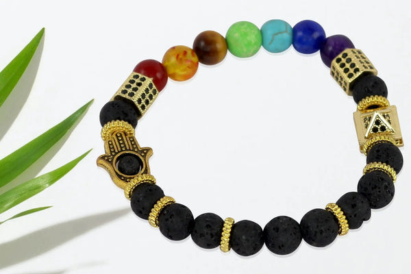 Brahmatells Lava Rock 7 Chakra Bracelet with Charms – Embrace Balance and Style by Brahmatells