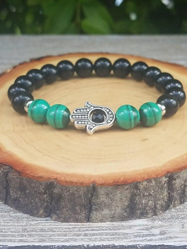 Brahmatells Protection Bracelet: Malachite & Tourmaline | Shield Against Negative Energy by Brahmatells