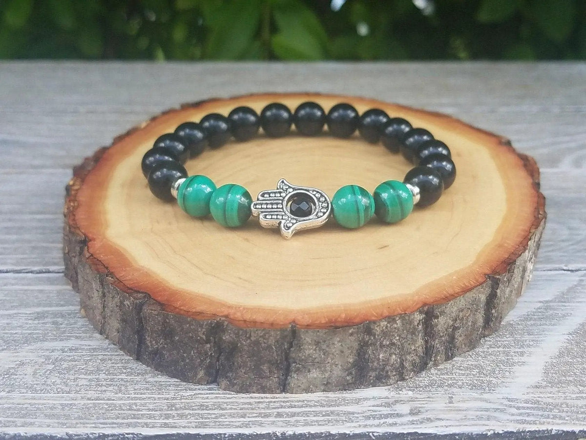 Brahmatells Protection Bracelet: Malachite & Tourmaline | Shield Against Negative Energy by Brahmatells