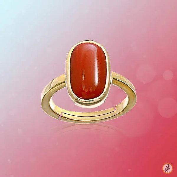 Brahmatells Red Coral Capsule-Cherry-Red Ring in Golden Setting: Mars-Infused Elegance by Brahmatells