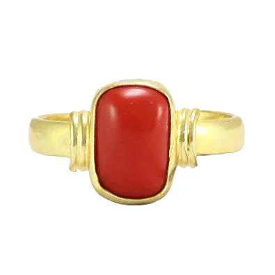 Brahmatells Red Coral Capsule-Deep-Red Ring in Golden Setting: Unleash Mars' Vigor by Brahmatells