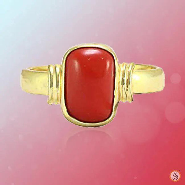 Brahmatells Red Coral Capsule-Deep-Red Ring in Golden Setting: Unleash Mars' Vigor by Brahmatells