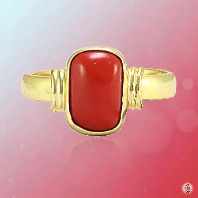Brahmatells Red Coral Capsule-Deep-Red Ring in Golden Setting: Unleash Mars' Vigor by Brahmatells